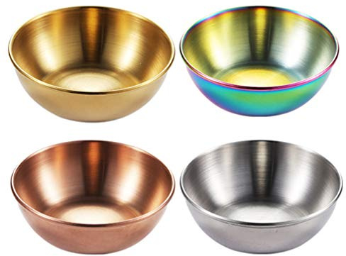 4Pcs Stainless Steel Dipping Bowls, Mini Appetizer Plates Golden Small Sauce Dishes for Appetizers Soy Sauce, Ketchup,Seasoning, Kitchen Supplies