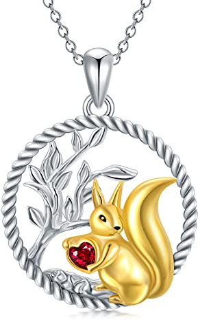 LONAGO Collana di Scoiattolo 925 Sterline D'argento Albero Della Vita Carino Lo Scoiattolo Tiene il Cuore Pendente Collana Gioielli per le Donne