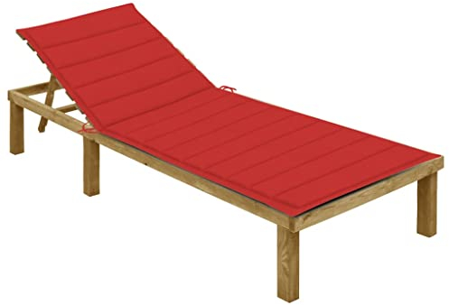 vidaXL Kiefernholz Imprägniert Sonnenliege mit Roter Auflage Gartenliege Relaxliege Holzliege Liege Gartenmöbel Saunaliege Freizeitliege Strandliege