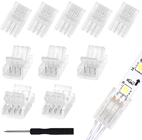 Aroidful 10-teiliger LED-Stecker 3pin 10mm LED-Streifen-Schnellverbinder | für den Anschluss von Verlängerungskabeln und Streifen mit Schraubendreher