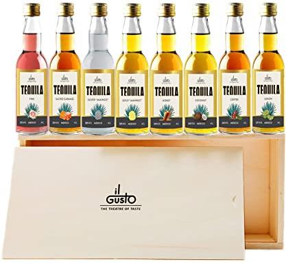 Il Gusto - Miniature Tequila Gift Set - Pack Of 8, 40ml Each - Pink, Salted Caramel, Silver Jamingo, Gold Jamingo, Honey, Coconut, Coffee, Lemon