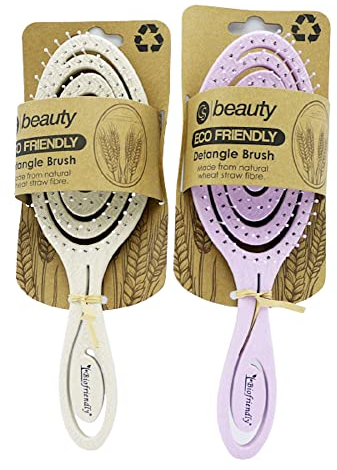 Detangle Hair Brush 2 Pack, Eco Friendly Colours Pink & Oatmeal By CS Beauty