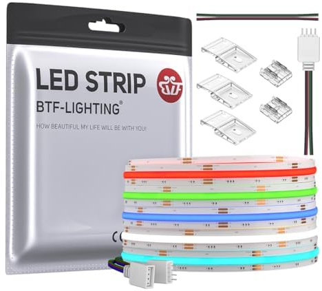 BTF-LIGHTING FCOB COB RGB LED Streifen DC24V 5m 840LEDs/M 2520LEDs IP30 | Flexibel Hohe Dichte LED Stripe, Mehrfarbig LED-Band, 10mm Weiße PCB, IP30 für Innenraum Dekoration (nur Streifen)