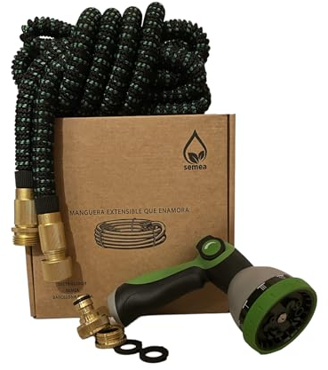 Manguera de jardín de 15m,20m,30m con boquilla de 8 funciones, ligera y extensible, con conectores de latón 3/4 y 1/2 Longitud máxima alcanzable 15M (15)