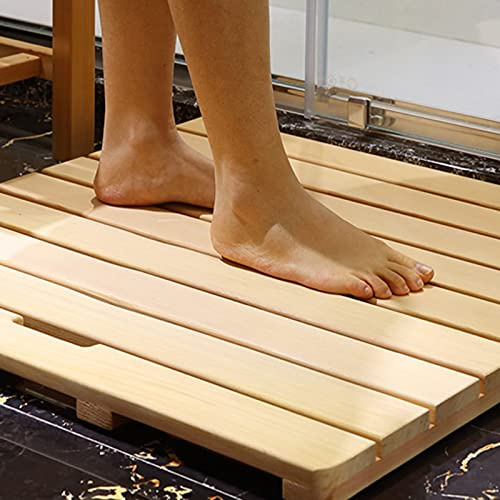 ACiyD Tapis de Bain Antidérapant en Bambou, Tapis de Douche de Salle de Bains en Caillebotis à Lattes en Bois, Tapis de Sol pour Intérieur et Extérieur (Naturel 75x120cm)