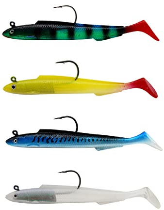 4 Stücke Gummifische Angelköder Kunstköder Set 15cm Weiche Angel Köder Jigköpfe Topwater Popper Angeln Forelle Zander & Barsch, Outdoor Angelwerkzeug Zubehör