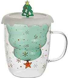 PTTRNS Wassergläser Weihnachts-Wasserbecher, Doppelglasbecher, hochwertiges Zuhause, kreativ, mit Deckel, Milchkaffeetasse Trinkglas (Color : A)