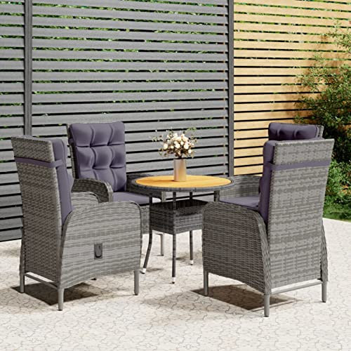 Festnight Rattan Gartenmöbel Set 4 Stühle mit Tisch Gartentisch mit Stühlen Set Sitzgruppe Garten Essgruppe 4 Personen Wetterfest Sitzgarnitur Gartengarnitur Polyrattan Gartensessel, Grau und Braun