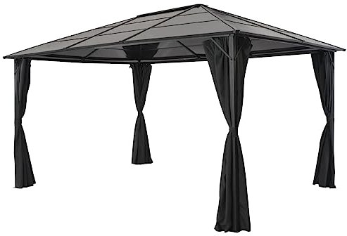 ZEYUAN Gartenpavillon, Faltpavillon, Pergola, Partyzelt, Standmarkise, Sonnenzelt, Garten Pavillion, Grillpavillon, mit Vorhang Aluminium 4×3×2,6 m Schwarz
