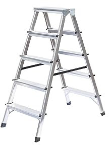 PROREGAL Haushaltsleiter | beidseitig begehbar | 2x5 Stufen | Leiter, Teleskopleiter, Trittleiter, Bockleiter, Sprossen-Doppelleiter