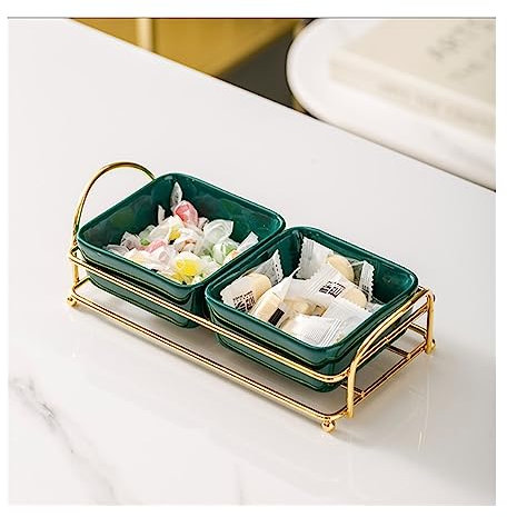 Salad Bowl Ceramic Bowl with Metal Tray Removable Dip Bowls are Used for Appetizers, Potato Chips Fruits Condiments and Candies Porcelain Ice Cream Bowls. Snack Bowl (Color : Grey)