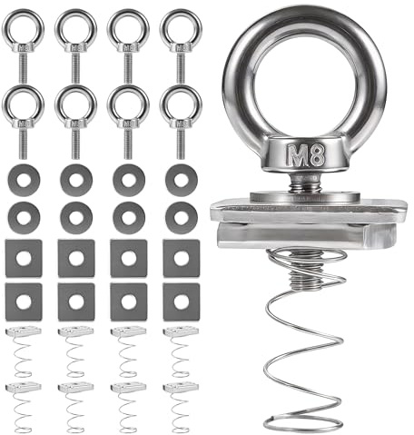 Strut Channel Nut and Eye Bolt Set - Heavy Duty Stainless Steel Eye Bolts M8, M10 | Zinc Plated Spring Nuts, Long Spring for Unistrut, M8, Pack of 4