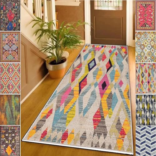 YANHONG Handwebteppich Läufer Teppich 50 x 470 cm Wetterfest rutschfest Waschbar Teppich für Wohnzimmer,Läufer mit rutschfestem Gelrücken für Küche, Flur & Wohnraum, Rosa C