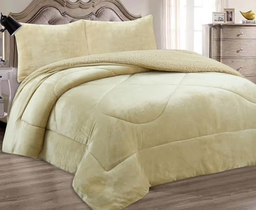 HaraDeco Manta para Cama Matrimonio 150/160/180 con 2 Fundas Almohada, de Borrego Terciopelo Gruesa de Gran Volumeny Abriga para Tiempo Fría(Crema, 240x260cm)