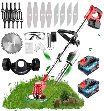 Metal Blade Cordless Strimmer 21v Grass Trimmers 27 Blades 15cm Cutting Diameter Cordless Strimmer Retractable Handle For Lawn Garden