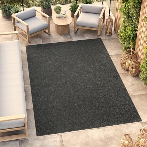 TAPISO Mono Teppich Kurzflor Schwarz Einfarbig Outdoor Indoor 80 x 150 cm | UV-beständig Einfarbig Wohnzimmer Schlafzimmer Kinderzimmer Modern Design OEKO-TEX