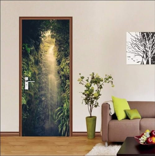 Türaufkleber Türtapete Türbilder Türposter Selbstklebend 3D Waldwasserfalllandschaft 80 X 200 Cm Pvc Wasserdicht Abnehmbare Wandbilder Für Schlafzimmer Haus Bad Wc Büro Dekoration - Türwan -8I0Z7N9U4F