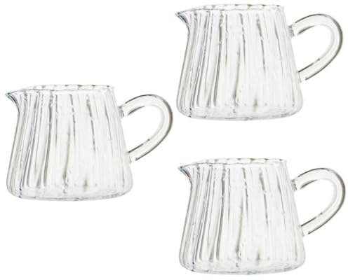 Cabilock 3 Piezas Jarra Leche Vidrio Taza Bebida Decorativa Bote Salsa Bistec Taza Agua Decorativa Jarra Humeante Leche Helado Tazas Cafe Té Oficina Manejar Antiguo