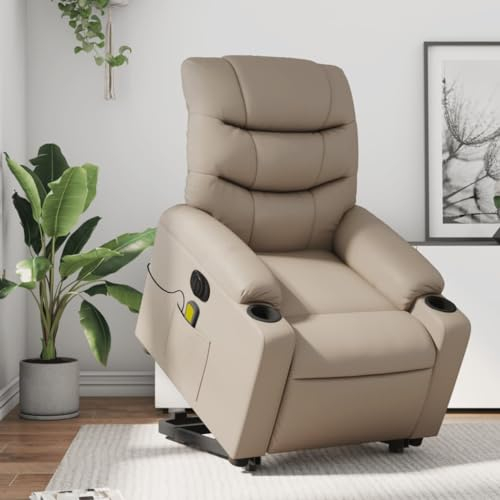 Homgoday Massagesessel mit Aufstehhilfe Elektrisch Fernsehsessel Aufstehsessel Elektrisch Verstellbar Sessel Massagesessel mit Liegefunktion Relaxsessel TV Sessel Wohnzimmer Cappuccino Kunstleder