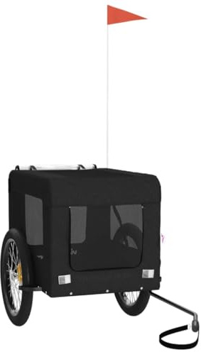 vidaXL Fahrradanhänger für Hunde, Hundeanhänger mit Reflektoren Flagge, Hundetransporter Maximale Belastbarkeit 45kg, Schwarz Oxford-Gewebe Eisen