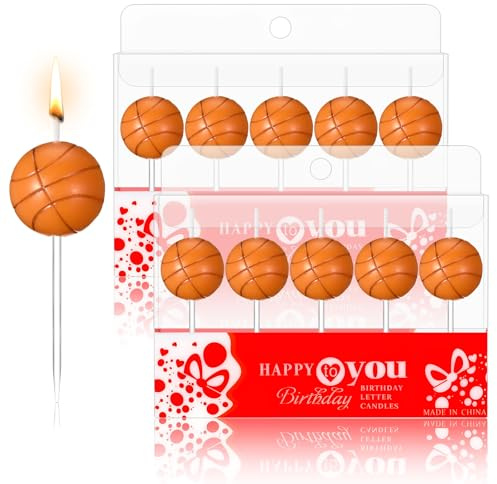 Nuenen 10 Stück Basketball Kuchenkerzen Basketballform Geburtstagskerzen Kuchen Dekorationen Basketball Kerzen Cupcake Topper für Geburtstag Jungen Mädchen Kinder Party Deko Geschenk, Orange