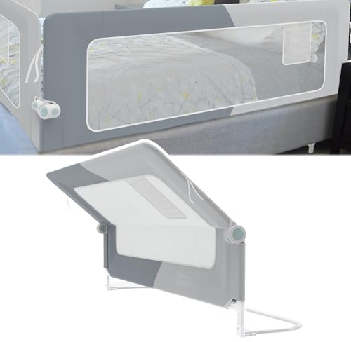 NAIZY Rausfallschutz Bett Rail 150cm Klappbar Bettgitter Baby mit Aufbewahrungstaschen, Bettschutzgitter Höhenverstellbar Kinderbettgitter für Kinderbetten, Elternbetten (Spleißen grau)