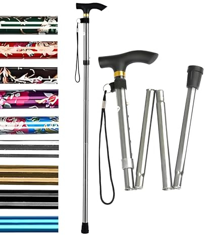 HATAF® Gångstav, vikbara promenadkäppar för kvinnor, justerbara vikbara promenadkäppar för män, rörlighetshjälpmedel promenadkäpp gummiändar, funktionshindrade vikbara promenadkäppar för damer
