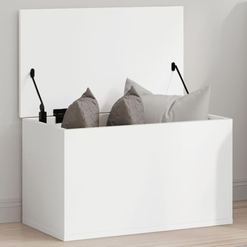 Homgoday Truhe mit Deckel Holztruhe Aufbewahrungstruhe Aufbewahrungsbox Spielzeugkiste Kissentruhe Aufbewahrungskiste für Flur Schlafzimmer Wohnzimmer Weiß 60x35x35 cm Holzwerkstoff