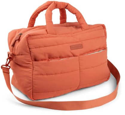 Done by Deer Gesteppte Wickeltasche Papaya - Wickelunterlage und zwei Haken für den Kinderwagen enthalten - Unverzichtbares Babyzubehör - 100% recyceltes Polyester