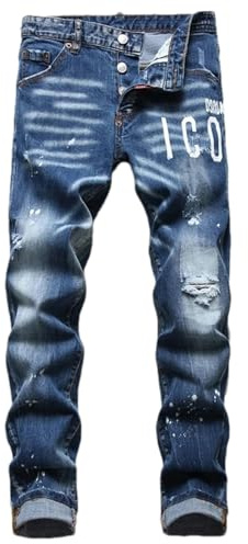 ZMIN slitna jeans för män smal passform små fötter blå byxor manliga stretchjeans, 1086, 32