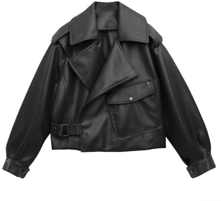 Suncadmious Donne Giacche in Ecopelle Casual Breve Cappotto Oversize Giacca da Motociclista Asimmetrica