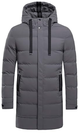 Mens Long Winter Coats - Waterproof Warm Parka With Hood, Long Sleeve, Solid Color, Drawstring, Outdoor Down Jackets, Full Zip, Casual Jackets With Pockets