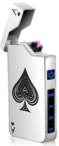 Accendino elettronico USB - Accendino ad arco elettrico USB a doppio arco elettrico con indicatore della batteria, antivento, con semplice pressione di un pulsante, colore argento