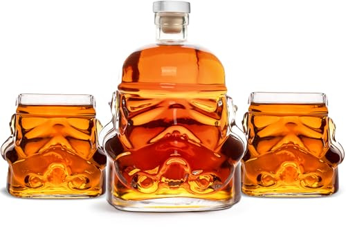 Carafe à whisky originale Stormtrooper et 2 verres casque Stormtrooper, pour whisky, bourbon, scotch et gin, carafe à décanter de 750 ml avec joint en liège, verres de 300 ml, cadeaux Star Wars pour
