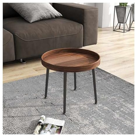 Table basse ronde moderne du milieu du siècle en noyer pour petits espaces, assemblage facile