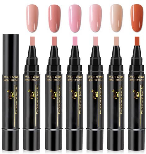 6 Pcs 3-in-1 Nail Varnish Pen Polish Set - 8ml/Pc One-Step Polish for Real Nails - DIY Creative Art Phototherapy - Suitable for Girls