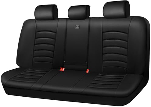 CAR PASS Leather Back Seat Cover, Universal Waterproof Bench Rear Seat Cover Zipper Split Rear Bench Protector Fit 95% Automotive Interior Covers for Cars Sedans SUVs (Rear,All Black)