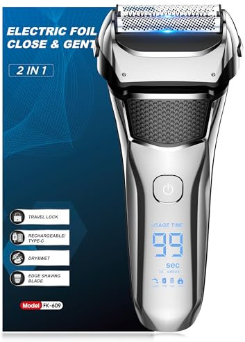 Shavers for Men,Foil Shaver with Floating Blade,100% Waterproof Electric Razor for Men,Precision Beard Trimmer, Rechargeable Electric Shaver 100-Min Cordless,Smart LED,Travel Lock