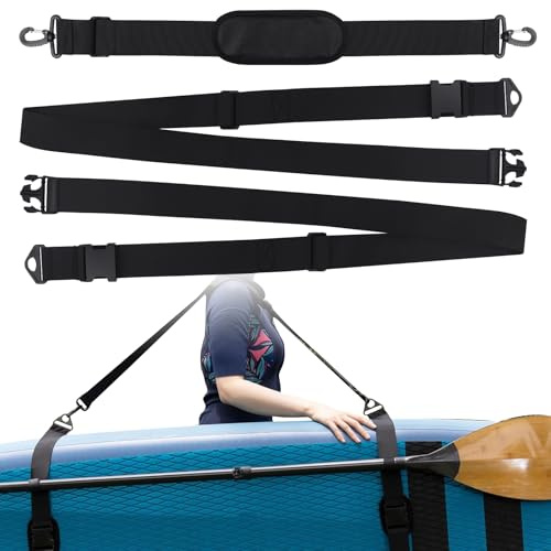 FLOWERUN SUP Tragegurt, Paddle Board Schultergurt mit Paddelhalter, Verstellbarer Tragegurt für SUP Board, Surfbrett, Kajak – Tragelösung für Schultern (Schwarz)