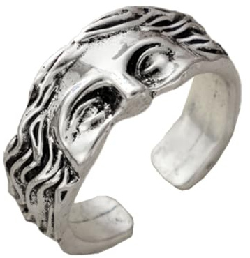 Auriselle Bague pour Homme Réglable Masque de Visage Viking Vintage Rétro Ouverte Bague de Pouce Gothique Bijoux Cadeaux pour Hommes Garçons Père, Argent