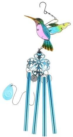 Levemolo Campanello a Vento Decorativo a Forma Di Colibrì in Vetro Colorato, Campana Per Esterni Fino a 78cm, Ornamento Da Giardino e Veranda Suono Melodioso e Facile Da Appendere