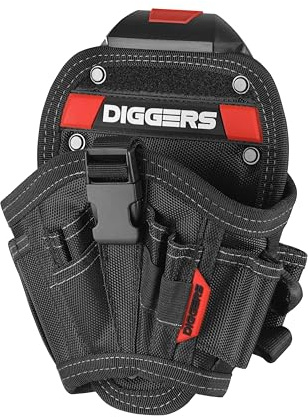 DIGGERS Quick Klik Medium Drill Holster Pouch • 13-Pocket Tool Belt Holster • Left & Right-Hand Fit • Durable Tradesman Design