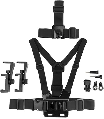 MOJOGEAR A02 Kopf- und Brustgurt-Set für Go Pro und Smartphone – An Brust oder Kopf befestigen – Inklusive Telefonhalter – Schwarz