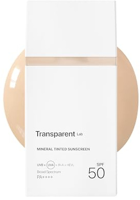 Transparent Lab Mineral Tinted Sunscreen Light SPF50 100 ml – Crème solaire 100% minérale à base d'oxyde de zinc, de peptides et de collagène, teinte légère, protection UVA/UVB et lumière bleue