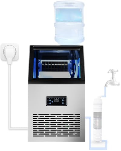 SHENGSHIYU Macchina per Ghiaccio da Casa,60kg/24h,capacità di Accumulo 11.5kg,Autopulente Macchina di Fare Ghiaccio con Filtro Incluso e Paletta per Ghiaccio Collegare Un Tubo dell'Acqua o Un Secchio