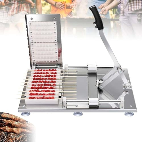 Machine à cordes à brochettes en acier inoxydable Machine à brochette multifonction Brochettes de viande Machine à brochettes Machine à brochettes manuelle Mutton Satay Machine à brochettes (10 pièces