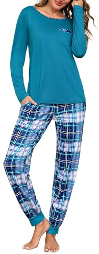Leversic Pigiama Donna Invernale Cotone Pigiami a Maniche Lunghe Set Pigiama Morbido e Confortevole 1077-Blu Cobalto M