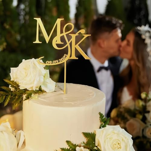 Personalisierte Hochzeitstorten-Dekoration Aus Acryl, Individuelle Torten-Dekoration Mit Den Initialen Von Braut Und Bräutigam, Geburtstagstorten-Dekoration Mit Datum(10cm)