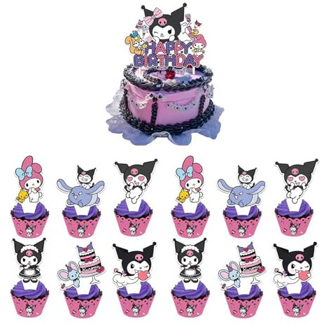 Yoimckay 25-teiliges Cartoon Dekoration Set, Kuchen Geburtstag, Cake Topper, Dekoration für Kuchen, Deko, Cupcake, Party, Supplies, Jungen Mädchen Dekoration (Stil A, Sanrio1)