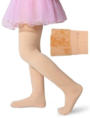 JiaYouLC Girls Fleece Lined Tights Winter Warm Opaque Leggings Kids Stretch Thermal School Tights (UK, Age, 3 Years, 4 Years, Regular, Skin)